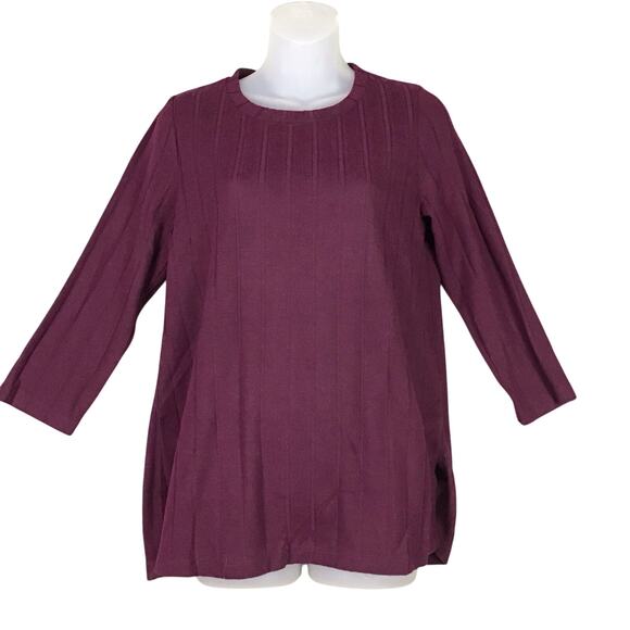 Bobeau Womens Medium Maroon Wide Rib Crew Neck 3/4 Sleeve Side Slit Top NWOT - Picture 9 of 9
